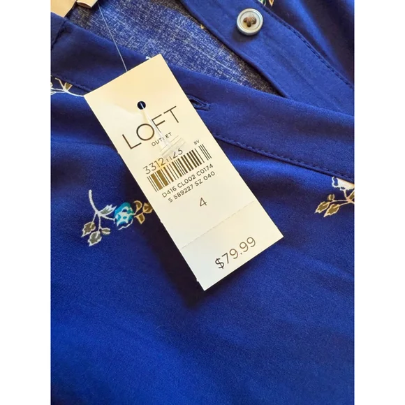 NWT Women's LOFT Outlet Blue Floral Button Front Belted Shirt Dress Size 4 - Picture 9 of 13